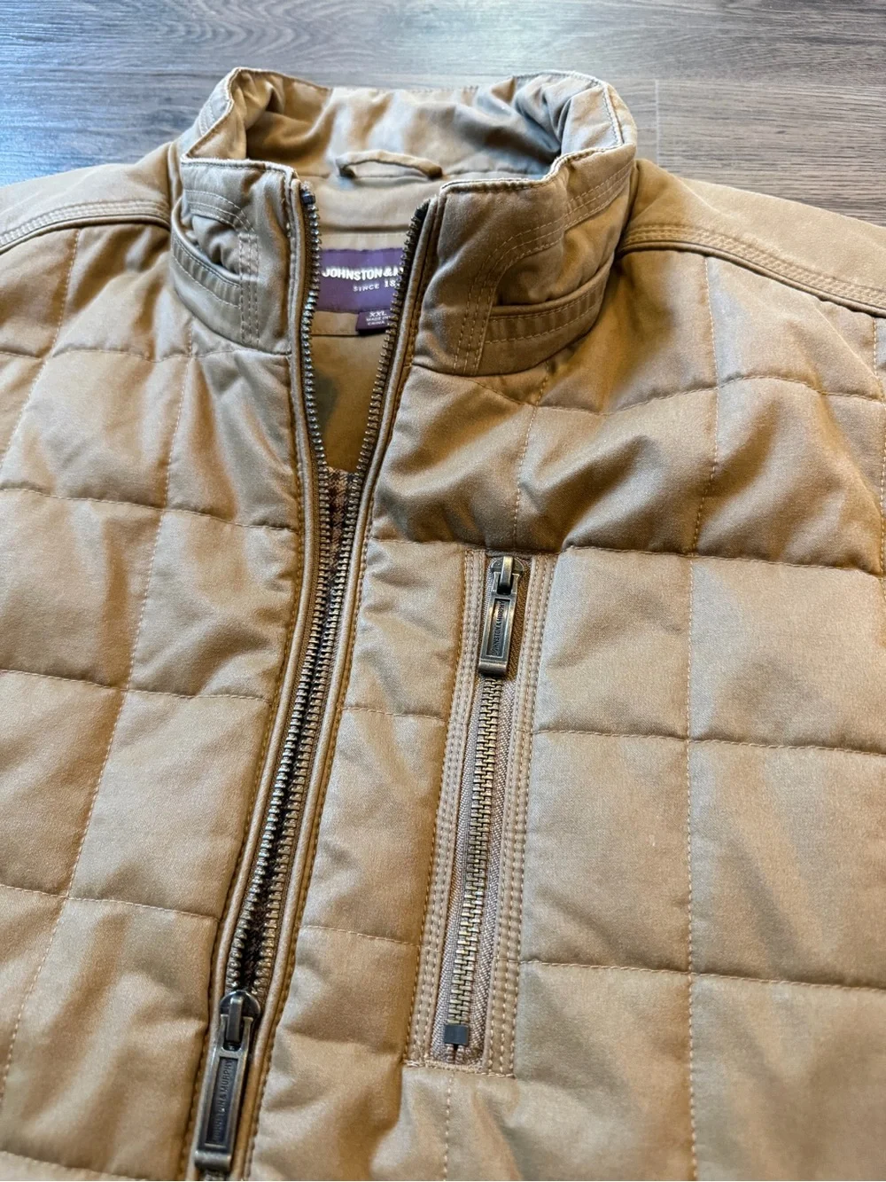 Johnston & Murphy Men’s XXL Full-Zip Quilted Faux Leather Vest Brown